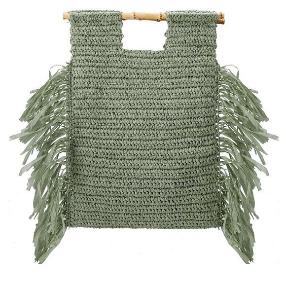Large Straw Bag Top Handle-GREEN ONLY - Picture 3 of 5
